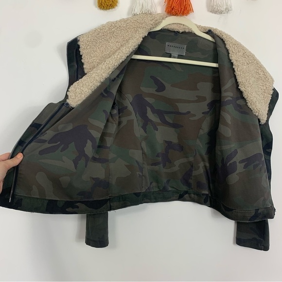 Anthropologie Marrakech Sherpa Collar Green Camo Moto Jacket Size Small - Picture 9 of 15